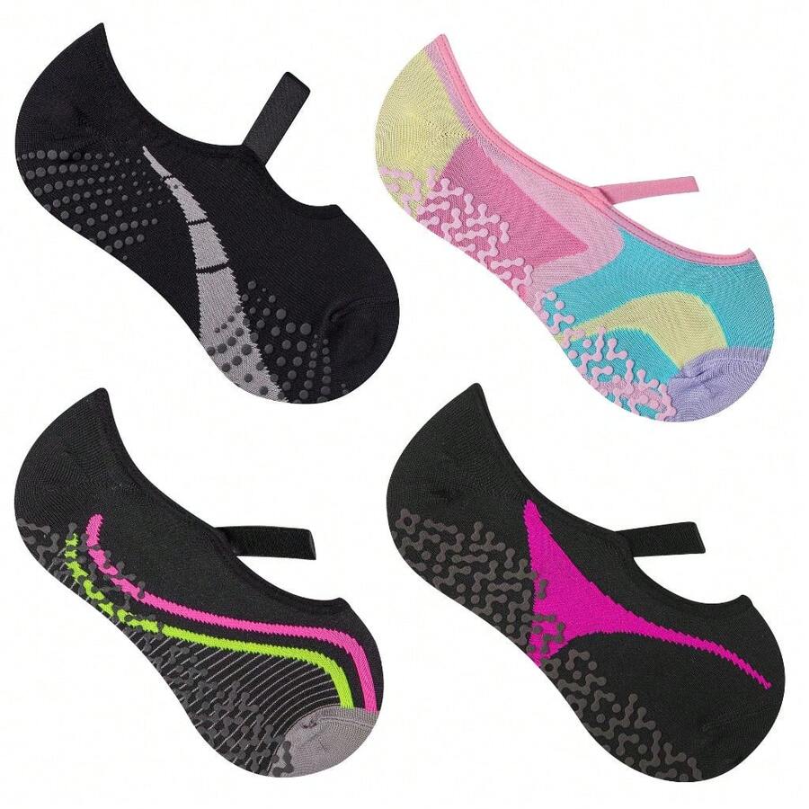 4 Pares  Meia Feminina Pilates Ioga Hidro  respirável  secagem rápida    Macio    Tecido    Outono / Inverno  Primavera / Verão