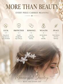 outingfit 1pc Fashion Rhinestone Flower Hair Comb Bridal Updo Accessory Handmade Luxury Full Rhinestone Pearl Hair Clip Headwear Versatile - Silver - View 6