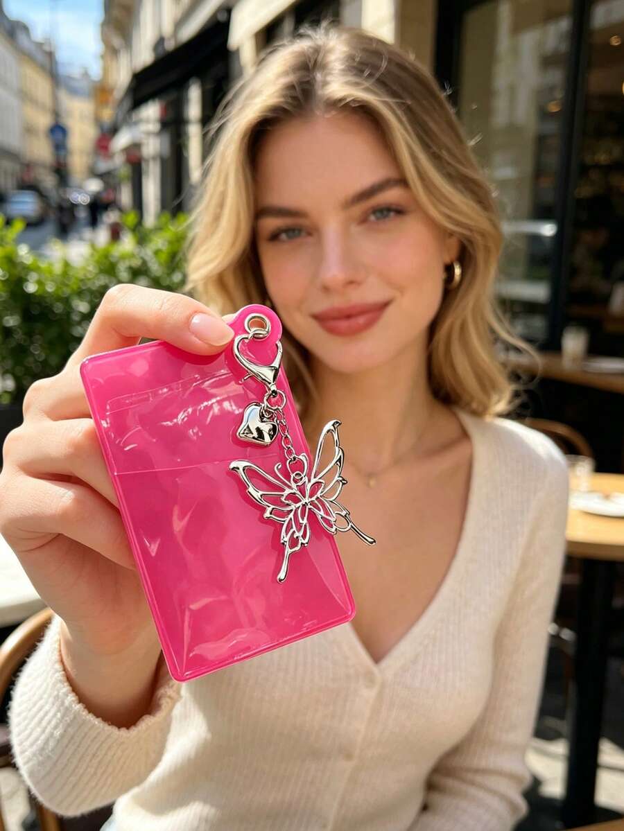 Butterfly Accessories Colored Card Transparent Colored Card Sleeve ID Card Protector Suitable For ID Cards, Keys And Card Holders, Can Be Used As Pendant Or Keychain. Cute Design, Suitable For Female Teachers, Office, School And Other Occasions. Also Suitable As Graduation, Birthday, Christmas Gifts. - Multicolor - View 1