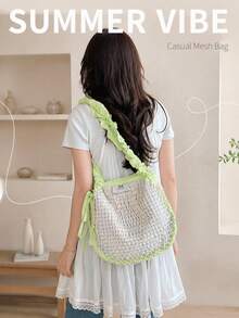 New Nylon Plaid Series Shoulder Crossbody Drawstring Dual-Use Dopamine Bag For Women 2026 New Lightweight Large Capacity Mesh Shopping Tote Bag Beach Bag - Multicolor - View 2