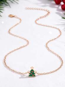 1pc Girls Christmas Pendant Necklace, Cute Enamel Christmas Tree Gingerbread Man Snowflake Pendant Necklace, Holiday Party Jewelry Gift - Multicolor - View 15