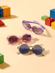1set 3pcs Kids 3-8Y Heart & Cat Ear PC Frame Fashion Glasses, Cute Style For Party & Vacation With Glasses Box - Multicolor - View 8