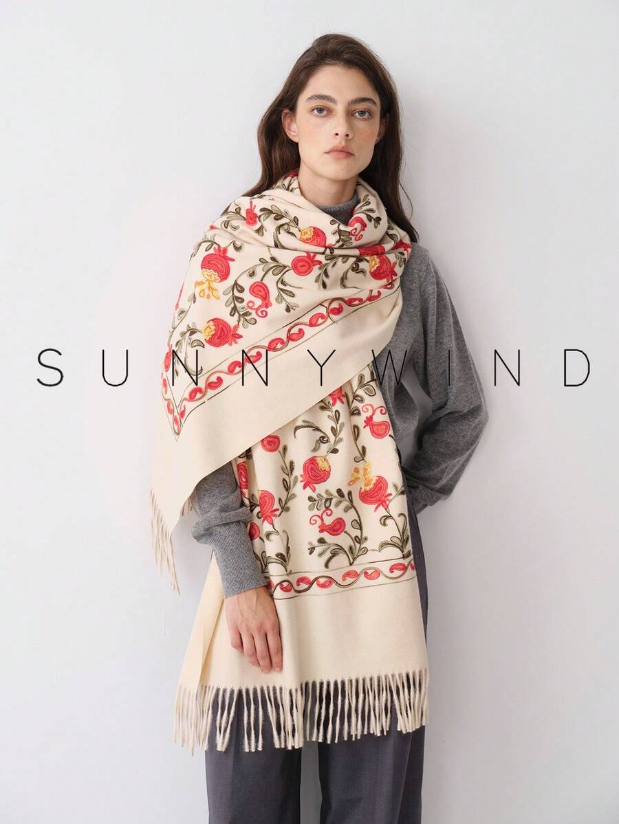 1件女款刺繡銀杏葉休閒時尚百搭秋冬日常穿搭 - 米色 - 查看 1