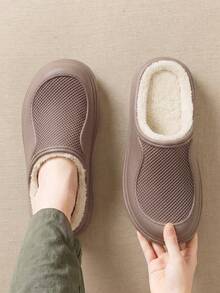 MAOLI Men's Solid Color Casual EVA Lightweight Fashion Slippers Round Toe Closed Toe Thermal Lined Mule Shoes Breathable Design Men's Home Slippers Unisex Couple Slippers - Brown - View 5
