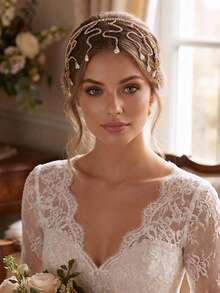 1Pc Luxury Rhinestone Headband Handmade Women Hair Hoop Elegant Bridal Hair Accessory For Wedding Party Banquet - Gold - View 2