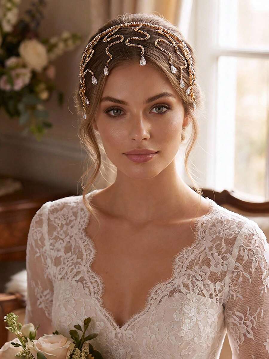 1Pc Luxury Rhinestone Headband Handmade Women Hair Hoop Elegant Bridal Hair Accessory For Wedding Party Banquet