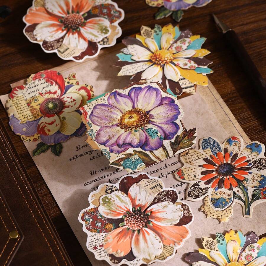 10 Sheets/Bag Sticker Pack Vintage Atmosphere Series Retro Distressed Collage Hard Card Stickers, Scrapbook Supplies Notebook Accessories, For Decorating Cards Photo Frames Computer Phone Case Water Bottle Magazine Stationery Box Luggage, Desktop Decoration Stickers - Sticker - View 1