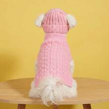 Dog Sweater And Hat Set, Retro Cable Knit Winter Pet Clothes For Small Dogs, Warm Dog Outfit, Sweater Only Option Available - Pink - View 2