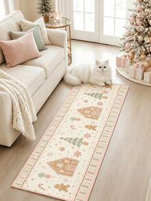 1pc Pink Candy Christmas Runner Rug, Velvet Carpet, Suitable For Room Decor, Indoor Door Mat, Living Room Rug, Kitchen Mat, Bedroom Rug, Bathroom Mat, Washable Carpet, Home Decor, Bedroom Decor, Non-Slip Wear-Resistant, Noise-Reducing Sound-Absorbing, Skin-Friendly Soft - Pink - View 4