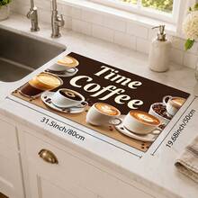 1件咖啡主題餐墊，拿鐵咖啡杯與咖啡豆 Time Coffee 文字印花餐墊，咖啡桌墊，咖啡機檯面墊，咖啡吧桌面裝飾墊，廚房與用餐居家裝飾 - 彩色 - 查看 13