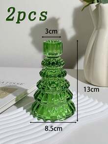 1pc Green Glass Christmas Tree Shaped Conical Candle Holder, Desktop Candle Holder, Christmas Home Desktop Decor, Holiday Party Decoration Ornament - Multicolor - View 18