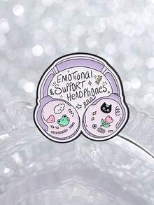 1 Pc Whimsical Emotional‑Theme Enamel Pin, Cartoon Headphones With Cute Characters Decorative Brooch - Multicolor - View 4