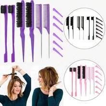 12pcs Hair Styling Comb Set, Nylon Volumizing Comb, Double-Sided Hairline Comb, Tail Comb, Volumizing Hair Styling Tools With Hair Clips (Pink, Black, Purple) - Multicolor - View 1