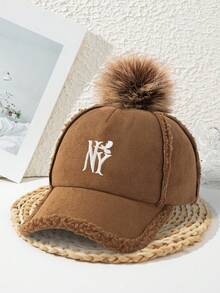1pc Women's Thick Baseball Cap Embroidered Letter, Fashionable Vacation Cool Casual Autumn/Winter - Multicolor - View 2