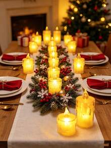 12/24pcs Crystal Decorative Flameless LED Candles, Battery Operated Realistic Tea Light Candles, Christmas Table Wedding Party Decoration, Switch Control, Batteries Included, Proposal Wedding Birthday Home Decor Electronic Candle Lights - Tears - View 6