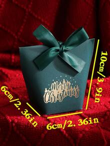 10/20/30pcs Christmas Tree & Merry Christmas Pattern Gift Boxes And Bags With Red And Green Ribbons, Suitable For Packaging Jewelry And Other Small Gifts; Luxury Christmas Gift Bags With Gold Foil Design And Ribbons, Suitable For Packaging Christmas Gifts - View 3