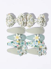 10pcs Kids Pastoral Style Bow Hair Clips, Floral Leopard Print Plaid Bangs And Side Hair Clips For Girls - Mixed color - View 14