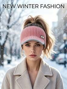 1pc New Autumn/Winter Open Top Knit Cap With Ponytail Hole, Duck Bill Hat, Unisex, Fashionable Versatile For Daily Wear And Outings - Multicolor - View 6