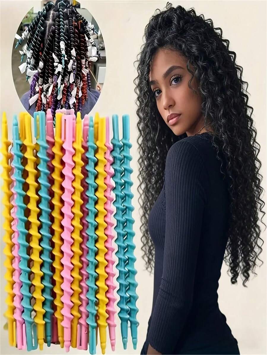 20-Piece Set Of Spiral Curlers For Long Hair (Random Colors) – DIY Hair Styling Tools, Hair Accessories For Women And Stylists - Multicolor - View 1
