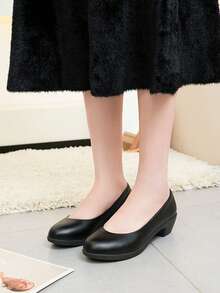 French Gentle Style Black Pointed Toe Pumps For Women, Solid Color Minimalist Elegant Design, Thick Heel For Stable And Comfortable Walking, Versatile For Commuting, Work, Dating, Banquet And Formal Occasions, High Heels With Sophisticated Elegant - Black - View 1