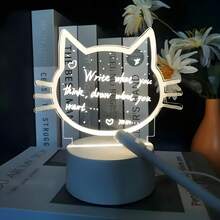1PC Cat Shape Acrylic LED Night Light, Erasable Message Board Lamp, USB Powered Glowing Memo Desk Lamp, Cute Cat Table Decor, Bedroom Desktop Decoration Creative DIY Graffiti Night Light, Ideal Birthday Holiday Gift For Friends - Warm white light - View 10