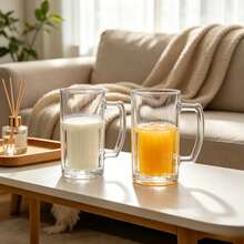 2PCS 3.3*4*6.1inch Thick Glass Mugs Set With Handles, 600ml Large Clear Drinking Cups For Juice, Milk, Coffee, Cold Drinks - View 9