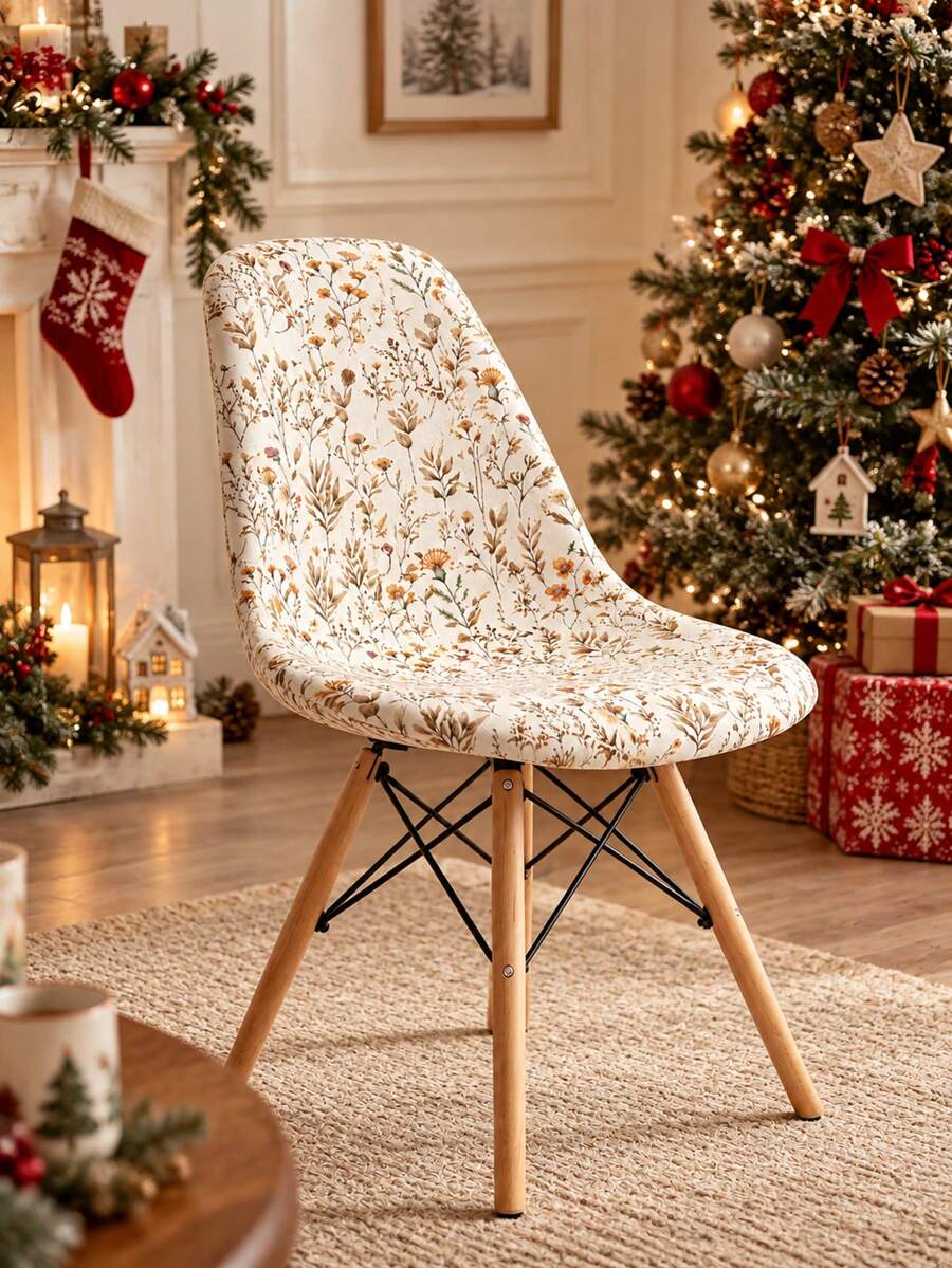 1/4/6pcs Wild Flower Digital Print Milk Silk Eames Chair Cover, High Elasticity All-Season Universal Living Room Kitchen Home Decor Curved Shell Chair Cover - Multicolor - View 1