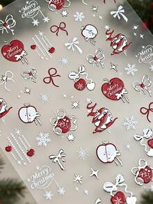 1Sheet 5D Red Apple Christmas Nail Stickers Self-Adhesive Bow Snowflake Merry Christmas Design Nail Decals Winter Holiday Xmas DIY Manicure Nail Decor - Multicolor - View 5