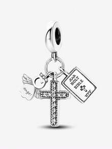 1pc Heart-Shaped Rhinestone Eiffel Tower Pendant Bead For Bracelet DIY, Women's Jewelry Daily Matching Decoration, Girls Accessory - Silver - View 13