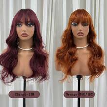 Women's Long Wavy Wig With Bangs, 22-Inch Layered Synthetic Heat-Resistant Fiber Wig (Natural Curl), Suitable For Parties, Cosplay, And Halloween Costumes (Orange / Burgundy) – Includes Two Wig Caps - Multicolor - View 2