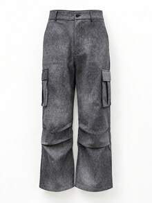 BLACKTOEXIT Celana Kargo Unisex Gaya Jalanan Warna Gradien, Celana Panjang PU Gaya Kampus, Celana Dansa Jalanan, Kancing Resleting, Pinggang Berlipit, Lubang Sabuk, Potongan Lurus, Musim Semi dan Gugur. - Dark Grey - View 9