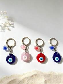 1pc Evil Eye Vintage Blue Eye Keychain, Heart-Shaped Frosted Blue Eye Bohemian Style New Bag Charm For Women, Key Chain Pendant For Men - Multicolor - View 2