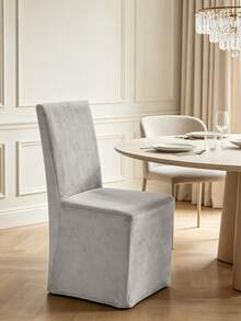 1pc Minimalist Silver Fox Velvet Dining Chair Cover, Full Coverage Universal Non-Slip Elastic Chair Slipcover Protector For Home, Banquet, Wedding, Party, Home Decor And Room Decoration - Multicolor - View 6