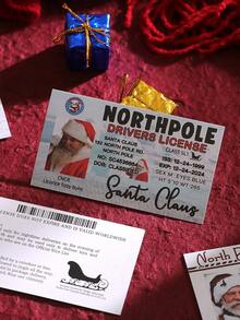 4 Styles Santa Claus Sleigh Driver's License Cards, Vintage ID Layout, Printed With Santa Claus Portrait And North Pole Reindeer Text, American Retro Fun Style Suitable For Winter Christmas, Can Be Used As Surprise Props For Christmas Gift Box Matching, Family Party, Holiday Interactive Cards - Multicolor - View 9