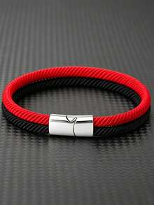 1PC Men's Two-Color Braided Rope Bracelet, Simple Magnetic Buckle Wristband, Casual Daily Wear Jewelry Gift, Couple Friendship Jewelry Gift - Multicolor - View 12