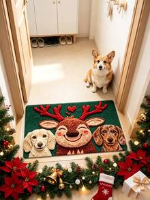 1pc Deer & Dog Doormat, Welcome Mat, Small Rug, Carpet, Floor Mat, Outdoor Doormat, Kitchen Rug, Home Decor, Front Door Mat, Area Rug, Outdoor Mat, Home Decoration - Multicolor - View 4