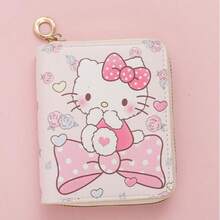 Mesuca Cute PU Leather Mini Zipper Wallet, Kawaii Cartoon Print, Pink Multi Rectangular Purse Coin Card Holder, Girls Birthday Gift For Daily Use - Multicolor - View 3