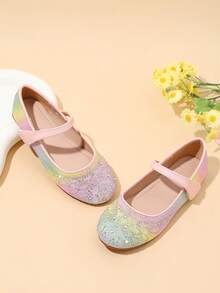 1 Pair Sweet Style Girls Autumn/Winter Shiny Party Flat Shoes - Pink - View 4