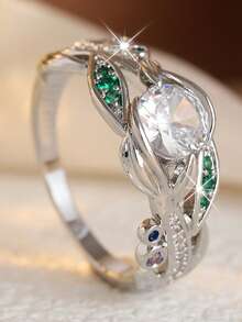 DIYCCPC Women's Luxury Leaf Pattern Cubic Zirconia Ring, Gentle Versatile Jewelry, Suitable For Anniversary, Party And Gift - Multicolor - View 8