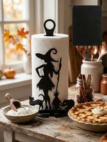 Vintage Witch Kitchen Countertop Paper Towel Holder, Sturdy Mini Metal Towel Rack, Halloween Decor, Paper Roll Holder Storage Rack, Home Bedroom Room Decoration, Office Desk, Car Interior Bathroom Kitchen Accessories Organizer - Black - View 2
