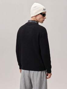 Vaulklash Unisex Men's Korean Style Lazy Versatile Casual Loose Fit Pullover Knit Sweater - Black - View 2