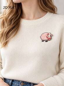 2D Flat Pink Cartoon Lamb Brooch, Curly Lamb With Bow Scarf Design, Soft Cute Style Sweater Coat Backpack Hat Decorative Accessory Pin - A - View 10