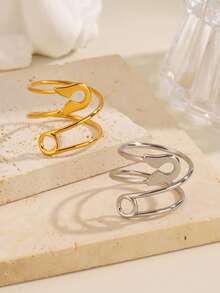 2pcs/Set Stainless Steel 18K Gold Plated Fashion Paperclip Ring, Suitable For Women's Daily And Party Wear - Multicolor - View 8