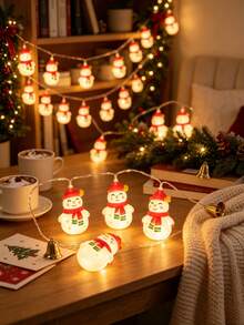 1pc Christmas Snowman String Lights, Battery-Powered, Cute Snowman LED Fairy Lights, Suitable For Holiday Atmosphere In Living Room And Bedroom, Christmas Tree Decorations, Fireplace, Garden, Party Atmosphere Lights - Snowman - View 2