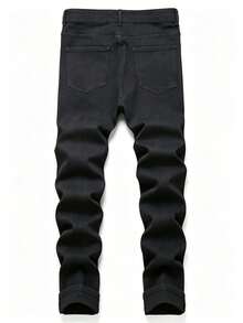 Men's Fashion Stretch Ripped Slim Fit Jeans - Black - View 4
