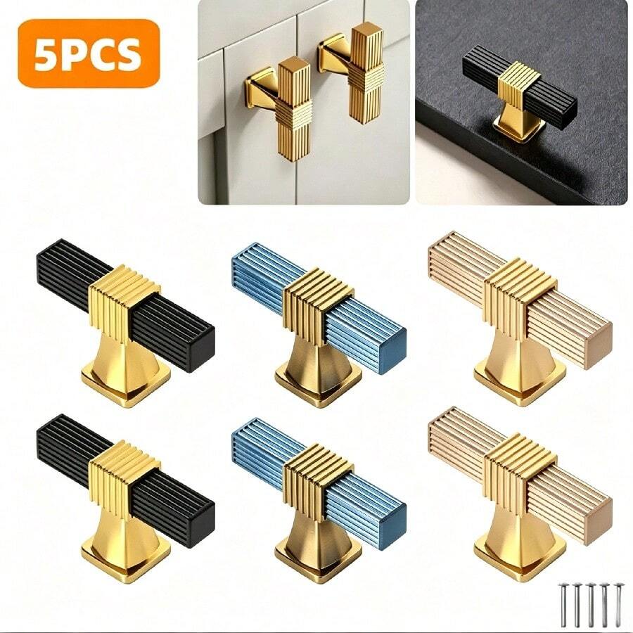 1pc/5pcs T-Shaped Color Block Pull Handle Black Grey Gold Dual-Tone Bar Handle Suitable For Drawer Pulls Door Handles Cabinet Pulls (With Screws)