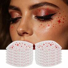 6pairs Red Star Glitter Face Temporary Body Sticker , Self-Adhesive Sparkly Eye Face Decor Stickers, Reusable Face Gems For Rave Festival, Halloween, Concert, Party Makeup - Red - View 7