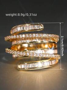 1pc Elegant Cubic Zirconia Ring For Women, Wedding Engagement Party Jewelry, Valentine's Day Gift - Yellow Gold - View 4