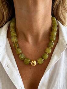2/1pc Vintage Minimalist Casual Style Women's Green And Red Acrylic Beaded Necklace Set, Suitable For Daily, Vacation And Party Wear, Holiday Gift - Multicolor - View 10