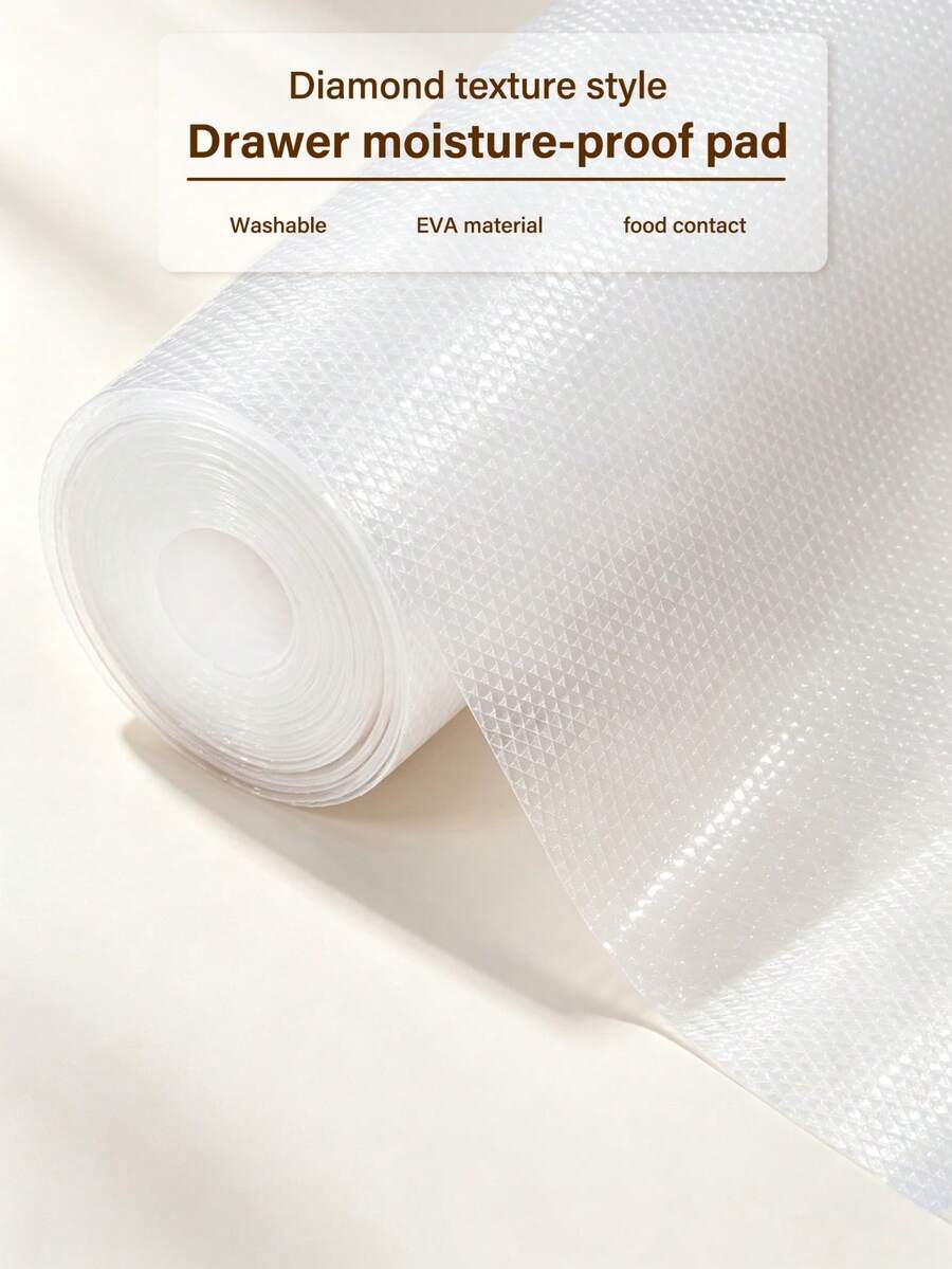 1 Roll Diamond Texture Moisture-Proof Mat, Cabinet Liner And Drawer Liner. Made Of EVA Plastic Material, Easy To Clean And Cut, Multi-Functional. Suitable For Refrigerator, Kitchen Decor And Shoe Cabinet Liner. - 1PC - View 1